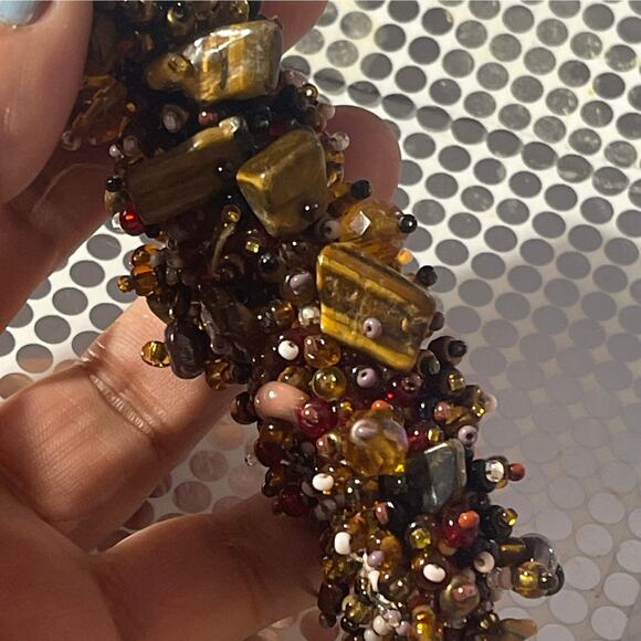 Natural Stone Stretch Beaded bracelet Brown Tigers Eye magnetic Closure  B#18 - Picture 10 of 10